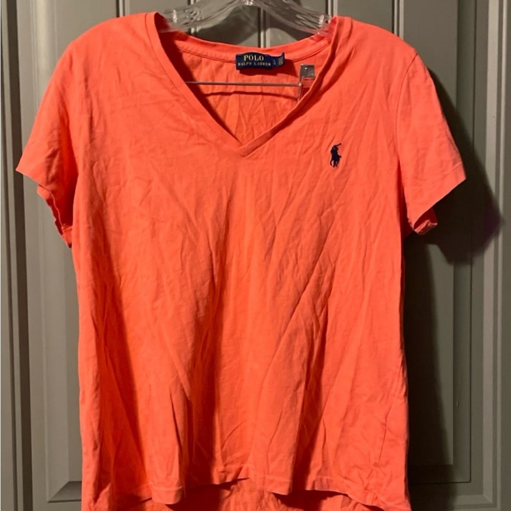 Polo by Ralph Lauren Women's Bright Orange V-Neck Tee